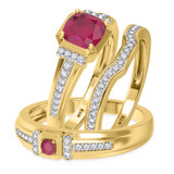Photo of Bryony 1 5/8 Carat T.W. Ruby and Diamond Trio Matching Wedding Ring Set 14K Yellow Gold [BT2067Y-C000]