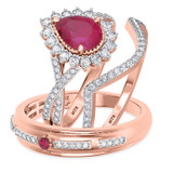 Photo of Liana 2 1/10 Carat T.W. Ruby and Diamond Trio Matching Wedding Ring Set 14K Rose Gold [BT2084R-C000]