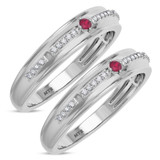 Photo of Liana 1/7 Carat T.W. Ruby and Diamond Matching Wedding Band Set 10K White Gold [WM2084W]