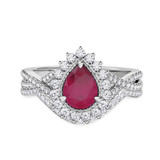 Photo of Liana 2 Carat T.W. Ruby and Diamond Matching Bridal Ring Set 14K White Gold [BR2084W-C000]
