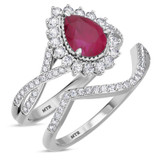 Photo of Liana 2 Carat T.W. Ruby and Diamond Matching Bridal Ring Set 14K White Gold [BR2084W-C000]