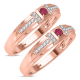 Photo of Bryony 1/5 Carat T.W. Ruby and Diamond Matching Wedding Band Set 14K Rose Gold [WM2067R]