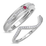 Photo of Liana 1/4 Carat T.W. Ruby and Diamond Matching Wedding Band Set 14K White Gold [WB2084W]