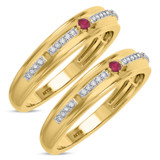 Photo of Bellerose 1/7 CT. T.W. Ruby and Diamond Matching Wedding Band Set 14K Yellow Gold [WM2064Y]