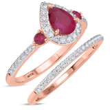 Photo of Ixora 1 1/4 CT. T.W. Ruby and Diamond Matching Bridal Ring Set 10K Rose Gold [BR2065R-C000]