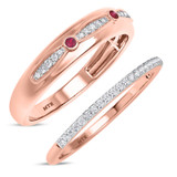Photo of Ixora 1/4 Carat T.W. Ruby and Diamond Matching Wedding Band Set 10K Rose Gold [WB2065R]