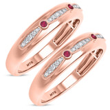 Photo of Ixora 1/7 CT. T.W. Ruby and Diamond Matching Wedding Band Set 10K Rose Gold [WM2065R]