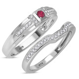 Photo of Bryony 1/3 Carat T.W. Ruby and Diamond Matching Wedding Band Set 14K White Gold [WB2067W]