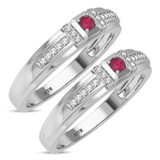 Photo of Bryony 1/5 Carat T.W. Ruby and Diamond Matching Wedding Band Set 14K White Gold [WM2067W]
