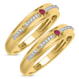 Photo of Liana 1/7 CT. T.W. Ruby and Diamond Matching Wedding Band Set 14K Yellow Gold [WM2084Y]