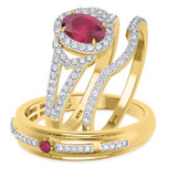 Photo of Bellerose 1 1/3 CT. T.W. Ruby and Diamond Trio Matching Wedding Ring Set 10K Yellow Gold [BT2064Y-C000]