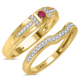 Photo of Bryony 1/3 Carat T.W. Ruby and Diamond Matching Wedding Band Set 10K Yellow Gold [WB2067Y]
