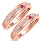 Photo of Bellerose 1/7 CT. T.W. Ruby and Diamond Matching Wedding Band Set 10K Rose Gold [WM2064R]