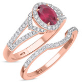 Photo of Bellerose 1 1/6 CT. T.W. Ruby and Diamond Matching Bridal Ring Set 10K Rose Gold [BR2064R-C000]