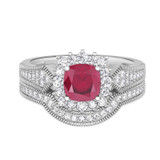 Photo of Kassia 1 3/8 CT. T.W. Ruby and Diamond Matching Bridal Ring Set 14K White Gold [BR2085W-C000]