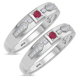 Photo of Kassia 1/6 CT. T.W. Ruby and Diamond Matching Wedding Band Set 14K White Gold [WM2085W]