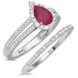 Photo of Lita 1 1/4 Carat T.W. Ruby and Diamond Matching Bridal Ring Set 10K White Gold [BR2083W-C000]