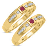 Photo of Kassia 1/3 Carat T.W. Ruby and Diamond Same Sex Mens Wedding Band Set 10K Yellow Gold [WM2085Y]