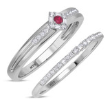 Photo of Lita 1/3 Carat T.W. Ruby and Diamond Matching Wedding Band Set 14K White Gold [WB2083W]