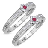 Photo of Lita 1/6 CT. T.W. Ruby and Diamond Matching Wedding Band Set 14K White Gold [WM2083W]