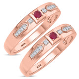Photo of Kassia 1/6 Carat T.W. Ruby and Diamond Matching Wedding Band Set 14K Rose Gold [WM2085R]