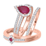 Photo of Lita 1 3/8 Carat T.W. Ruby and Diamond Trio Matching Wedding Ring Set 14K Rose Gold [BT2083R-C000]