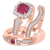 Photo of Kassia 1 1/2 CT. T.W. Ruby and Diamond Trio Matching Wedding Ring Set 10K Rose Gold [BT2085R-C000]