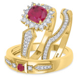 Photo of Kassia 1 1/2 Carat T.W. Ruby and Diamond Trio Matching Wedding Ring Set 10K Yellow Gold [BT2085Y-C000]
