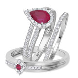 Photo of Lita 1 3/8 Carat T.W. Ruby and Diamond Trio Matching Wedding Ring Set 14K White Gold [BT2083W-C000]