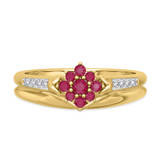 Photo of Neeja 3/8 Carat T.W. Ruby and Diamond Matching Bridal Ring Set 14K Yellow Gold [BR2088Y-C000]
