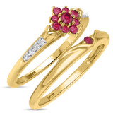 Photo of Neeja 3/8 Carat T.W. Ruby and Diamond Matching Bridal Ring Set 14K Yellow Gold [BR2088Y-C000]
