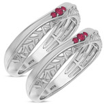 Photo of Neeja 1/8 CT. T.W. Ruby and Diamond Matching Wedding Band Set 14K White Gold [WM2088W]