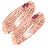 Photo of Neeja 1/8 Carat T.W. Ruby and Diamond Matching Wedding Band Set 14K Rose Gold [WM2088R]
