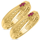 Photo of Neeja 1/8 Carat T.W. Ruby and Diamond Matching Wedding Band Set 14K Yellow Gold [WM2088Y]