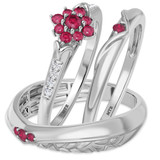 Photo of Neeja 1/2 CT. T.W. Ruby and Diamond Trio Matching Wedding Ring Set 10K White Gold [BT2088W-C000]