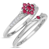 Photo of Neeja 3/8 Carat T.W. Ruby and Diamond Matching Bridal Ring Set 10K White Gold [BR2088W-C000]