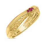 Photo of Neeja 1/2 CT. T.W. Ruby and Diamond Trio Matching Wedding Ring Set 10K Yellow Gold [BT2088YM]