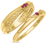 Photo of Neeja 1/6 Carat T.W. Ruby and Diamond Matching Wedding Band Set 10K Yellow Gold [WB2088Y]