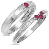 Photo of Abilia 1/4 CT. T.W. Ruby and Diamond Matching Wedding Band Set 14K White Gold [WB2076W]