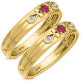 Photo of Garland 1/7 CT. T.W. Ruby and Diamond Matching Wedding Band Set 14K Yellow Gold [WM2074Y]