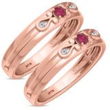 Photo of Garland 1/7 CT. T.W. Ruby and Diamond Matching Wedding Band Set 14K Rose Gold [WM2074R]