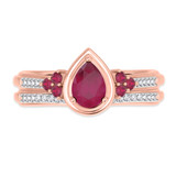 Photo of Abilia 1 1/10 CT. T.W. Ruby and Diamond Matching Bridal Ring Set 10K Rose Gold [BR2076R-C000]