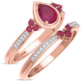 Photo of Abilia 1 1/10 CT. T.W. Ruby and Diamond Matching Bridal Ring Set 10K Rose Gold [BR2076R-C000]