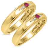 Photo of Abilia 1/10 CT. T.W. Ruby and Diamond Matching Wedding Band Set 10K Yellow Gold [WM2076Y]