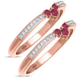 Photo of Abilia 1/3 CT. T.W. Ruby and Diamond Same Sex Ladies Band Set 10K Rose Gold [WL2076R]