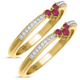 Photo of Abilia 1/3 Carat T.W. Ruby and Diamond Same Sex Ladies Band Set 10K Yellow Gold [WL2076Y]