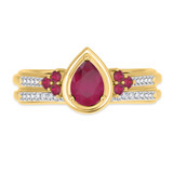 Photo of Abilia 1 1/10 CT. T.W. Ruby and Diamond Matching Bridal Ring Set 14K Yellow Gold [BR2076Y-C000]