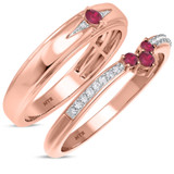 Photo of Abilia 1/4 Carat T.W. Ruby and Diamond Matching Wedding Band Set 14K Rose Gold [WB2076R]