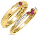 Photo of Abilia 1/4 CT. T.W. Ruby and Diamond Matching Wedding Band Set 14K Yellow Gold [WB2076Y]