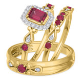 Photo of Garland 1 1/10 CT. T.W. Ruby and Diamond Trio Matching Wedding Ring Set 10K Yellow Gold [BT2074Y-C000]
